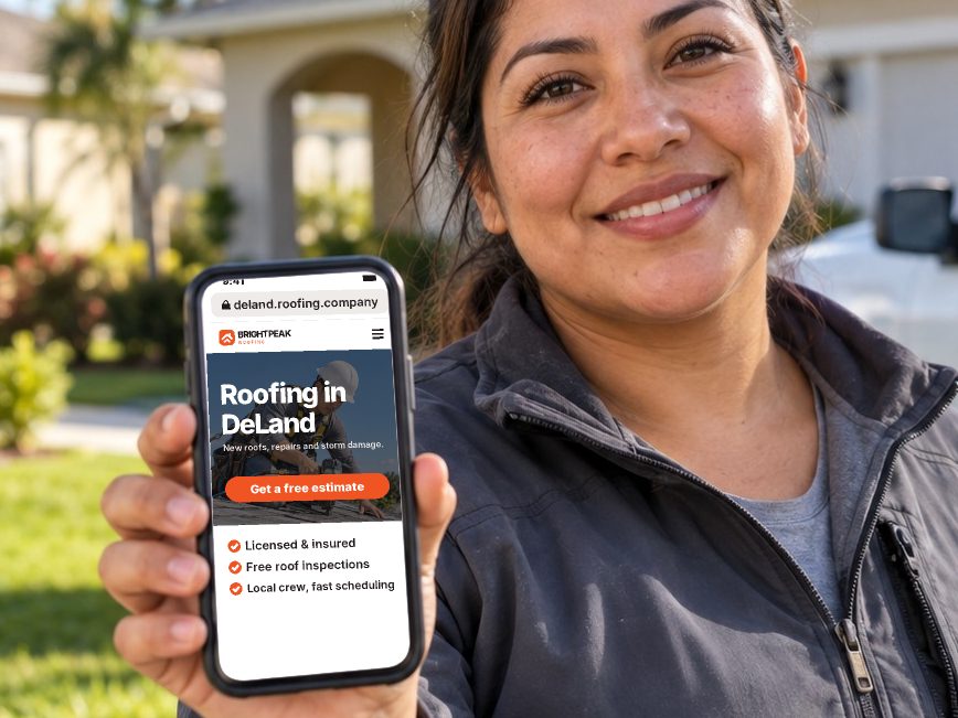 deland.roofing.company open in a phone browser